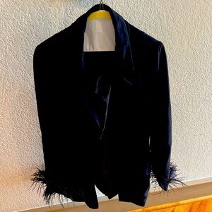 Beautiful black feather trimmed blazer
